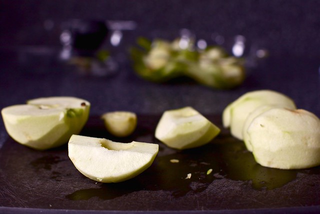 apples, cored, with a little bevel