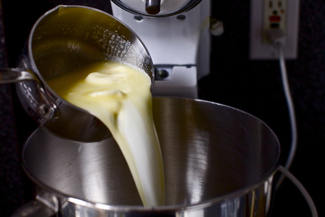 adding butter and milk