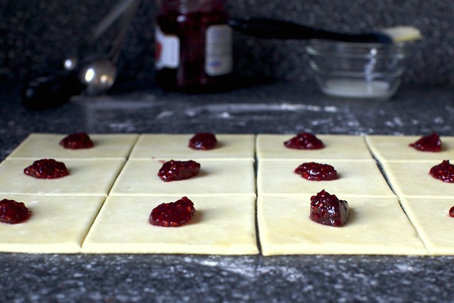 rolled, cut and dolloped with jam