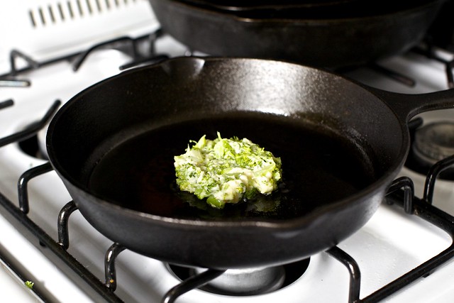 flattened mound of broccoli fritter