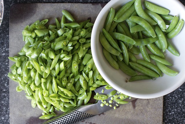 cut the sugar snaps into segments