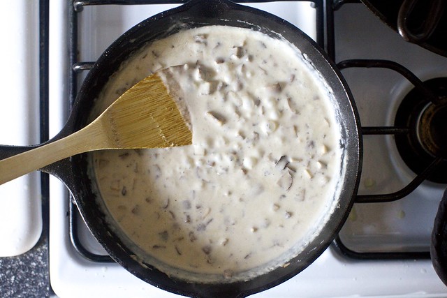 mushroom sauce, cream added