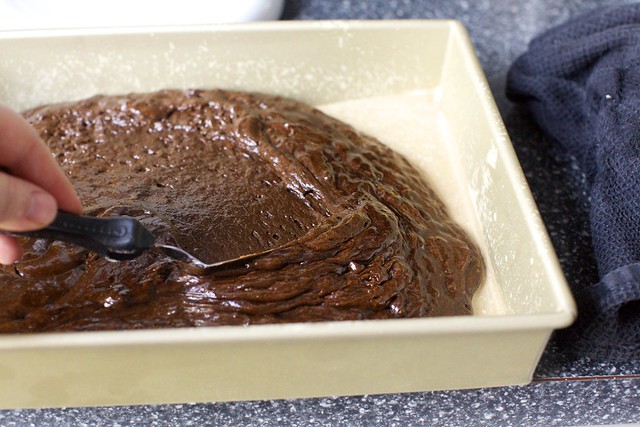 spreading the batter in the pan