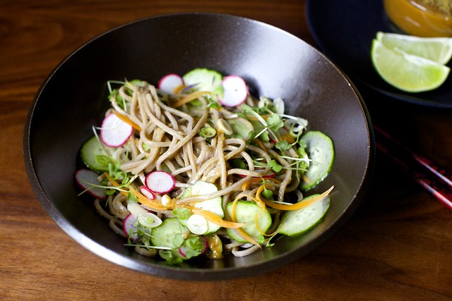 cold buckwheat noodles with miso and ginger