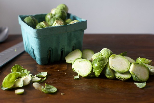 trimmed and halved brussels