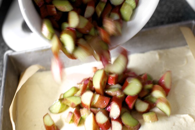 adding the macerated rhubarb
