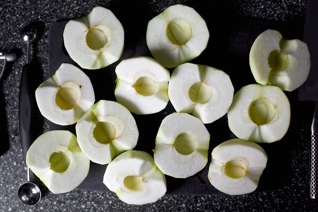 halved and cored apples