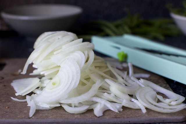 halved and thinly sliced onion