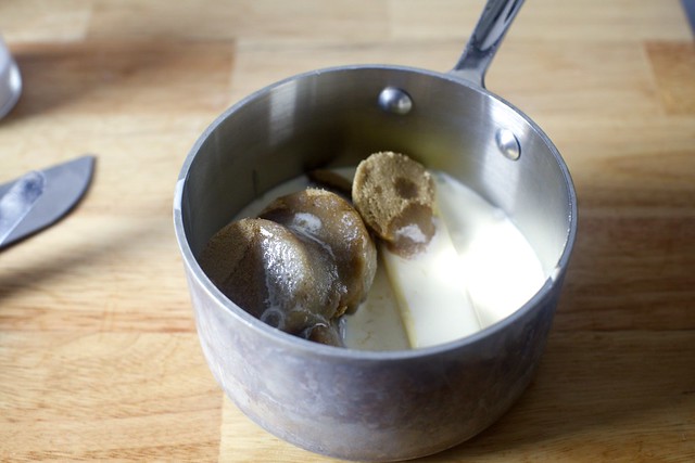 butter, brown sugar, cream, vanilla