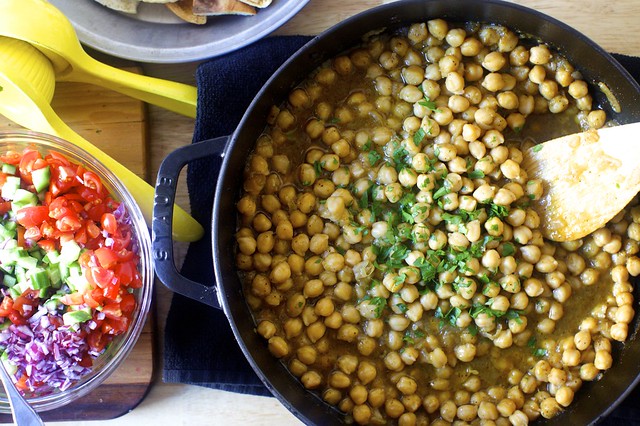 baked chickpeas, a little tomato-cucumber salad "relish"