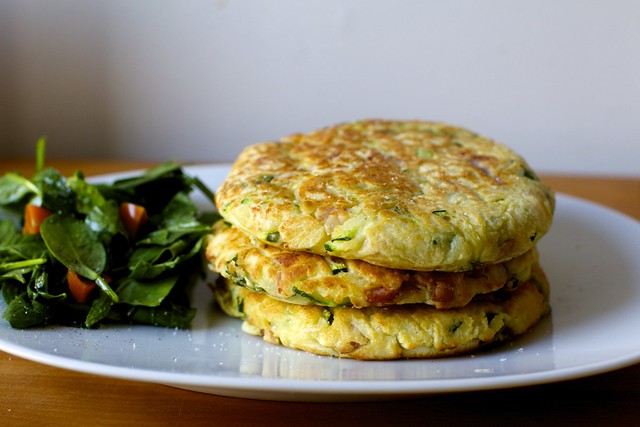zucchini, ham, and ricotta fritters