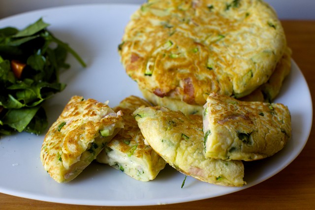 zucchini, ham, and ricotta fritters