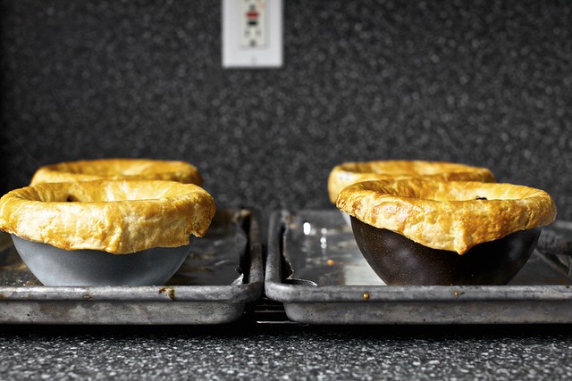 bean and chard pot pies, from the oven
