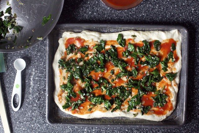 just thin dough, tomato puree, ramps