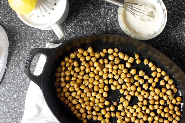 crisped chickpeas, lemon-tahini