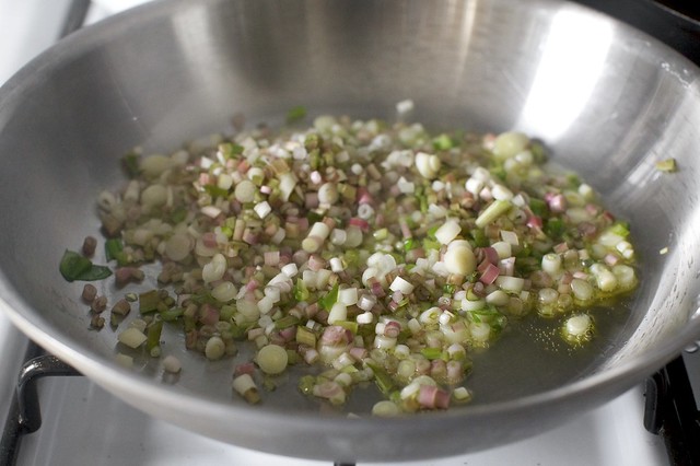 sauteeing the pink bulbs