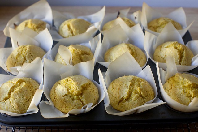 towering, crackly corn muffins