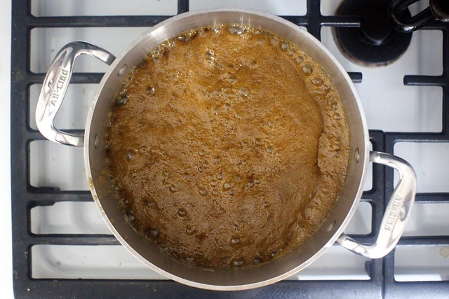 simmering the dark caramel