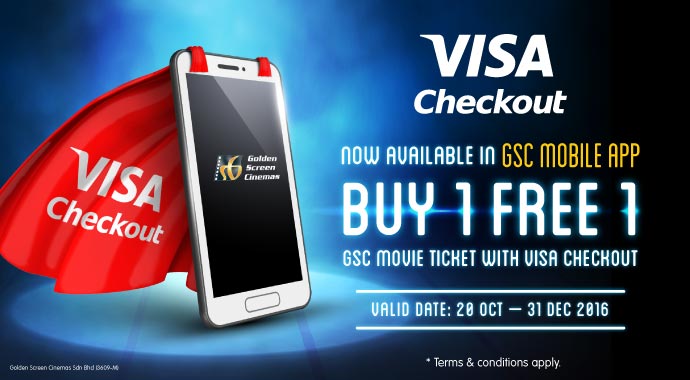 GSC BUY 1 FREE 1 movie ticket with Visa Checkout