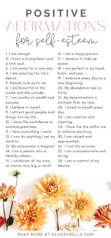 50 Positive Affirmations For Confidence And Self Esteem Glossy Belle