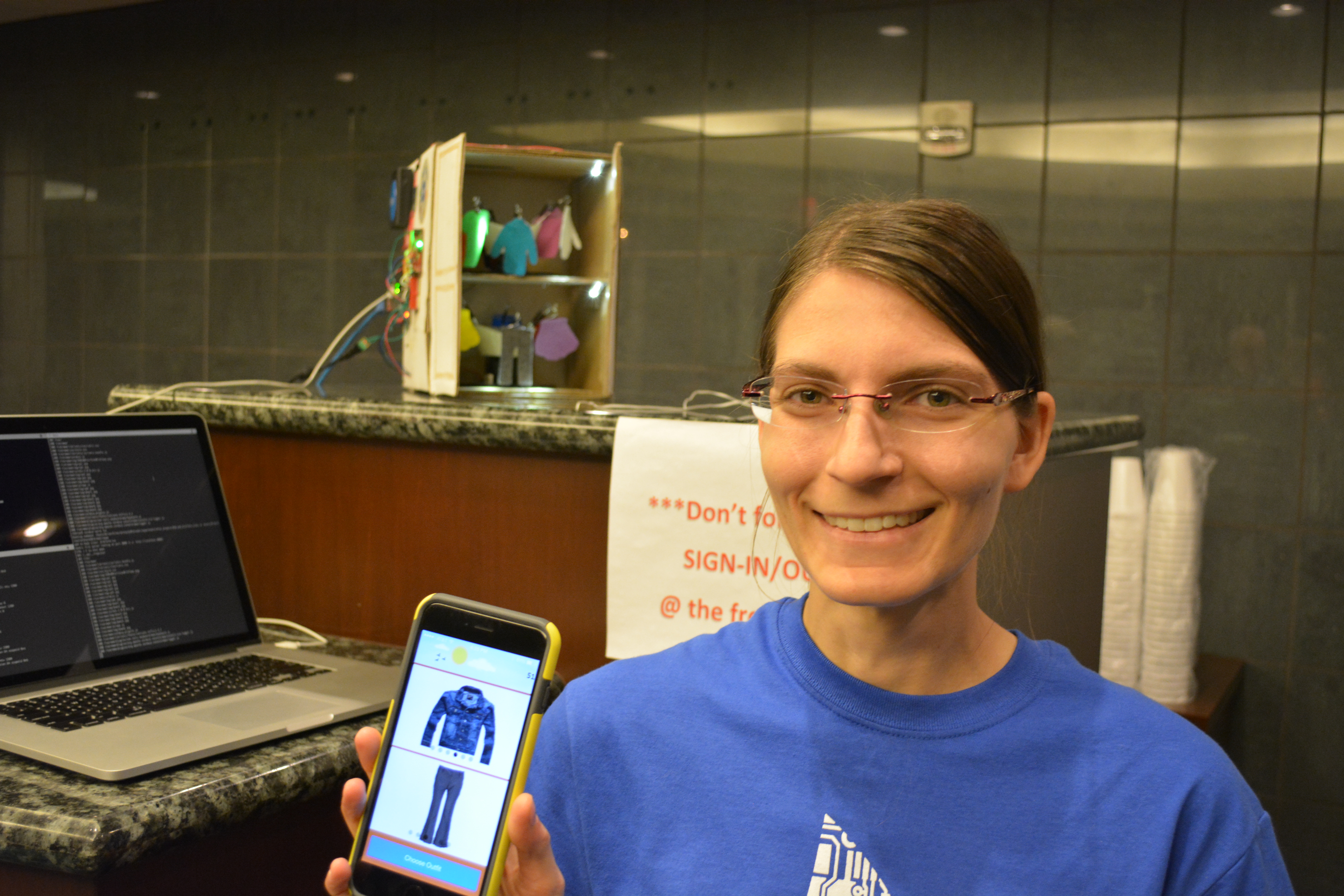 [Claire] demonstrating robotic closet demo and app