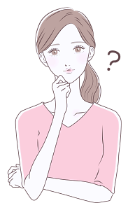 疑問に思うことがあり、少し考え込む様子の女性のイラスト