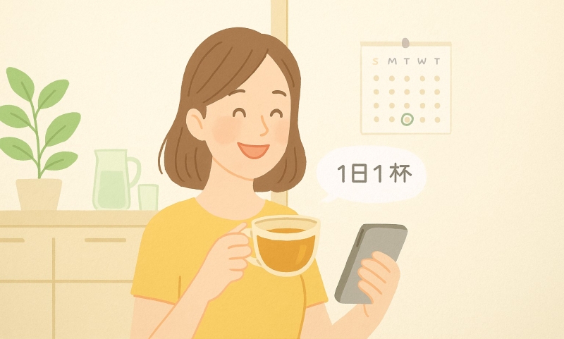 ルイボスティーを日常に取り入れて白髪ケアを続ける女性のイラスト