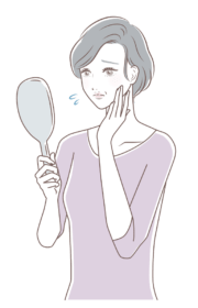 鏡を見て白髪を気にする女性のイラスト