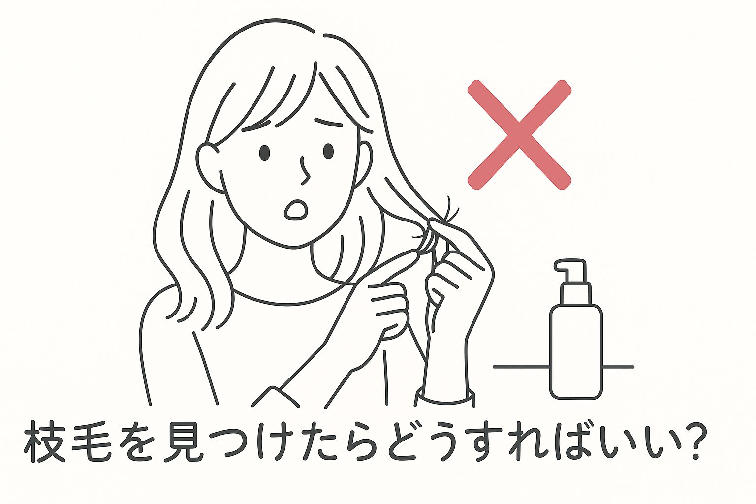 枝毛を引っ張ろうとする手に赤いバツ印が付いている