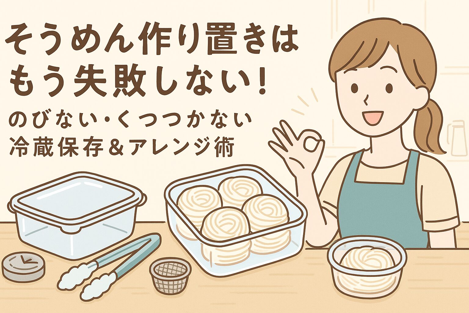 そうめん作り置きの保存とアレンジ方法がひと目でわかるアイキャッチ画像