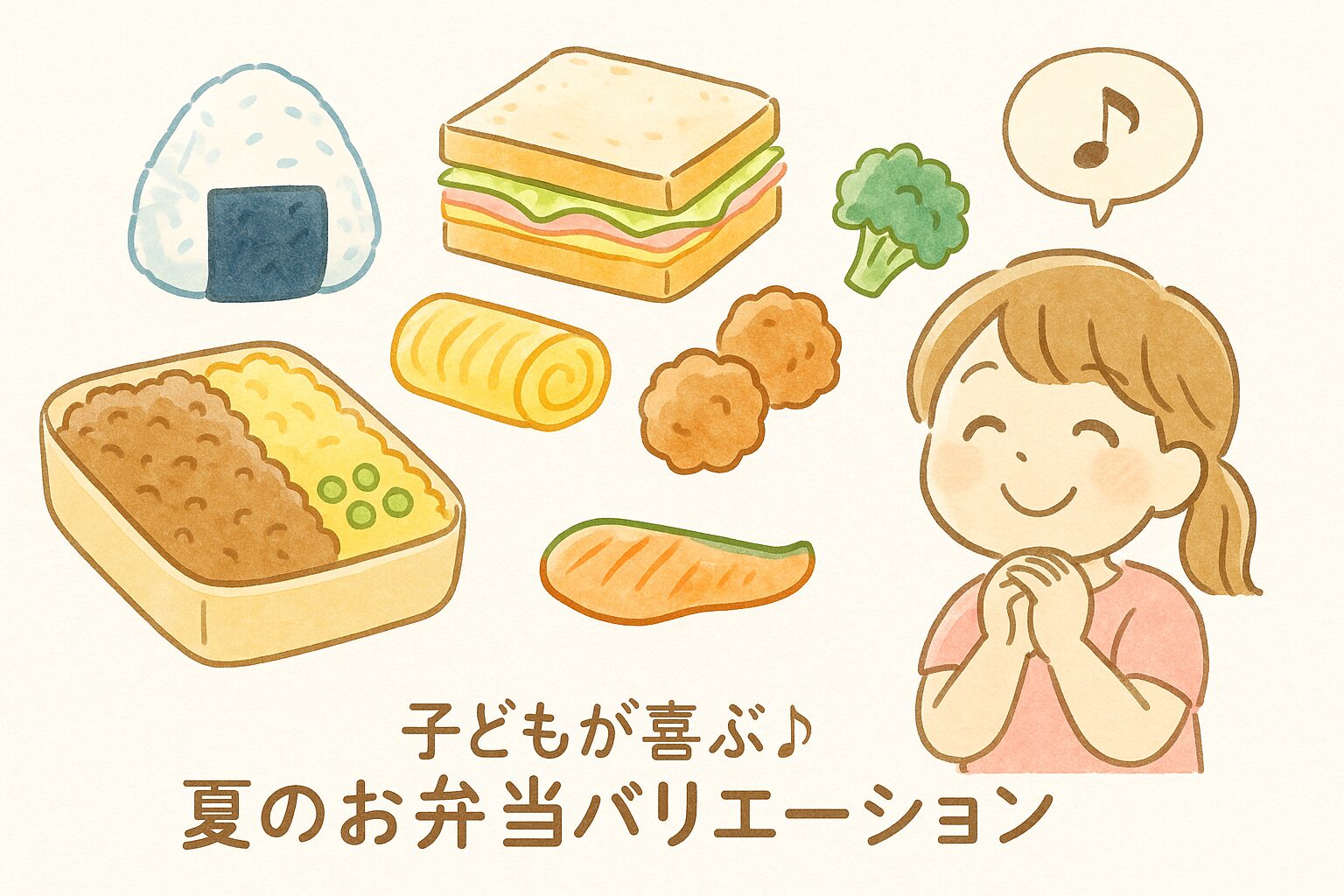 子どもが完食しやすい!夏のお弁当主食&おかずバリエーションのイラスト