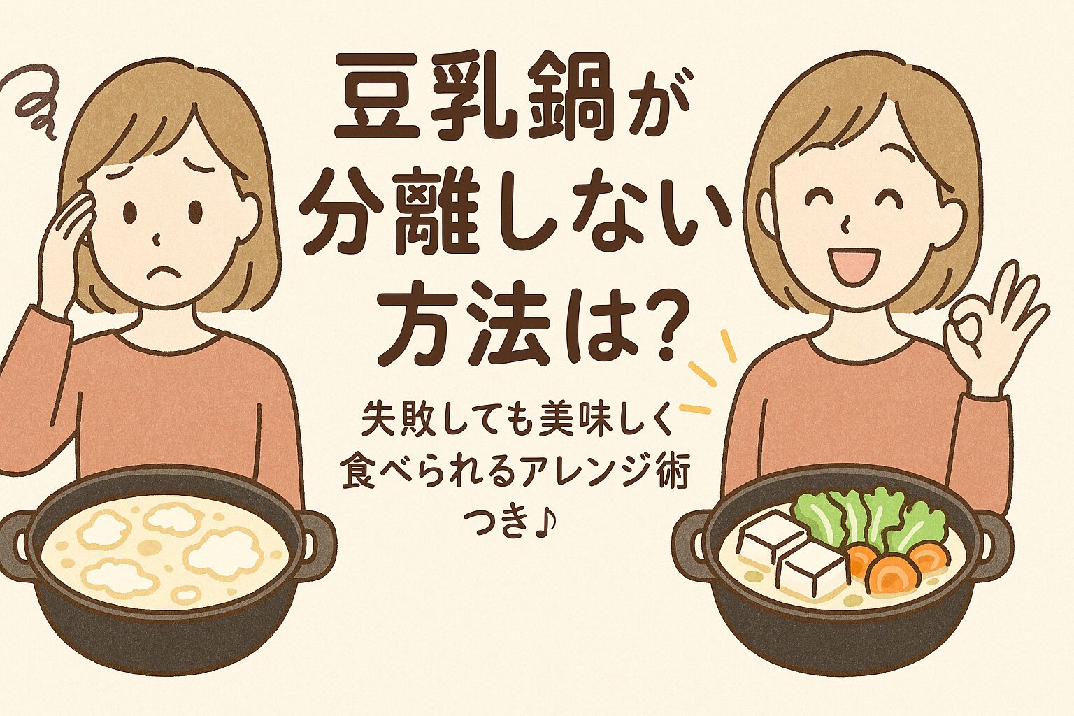 豆乳鍋を分離させないための調理のコツをまとめた図解イラスト