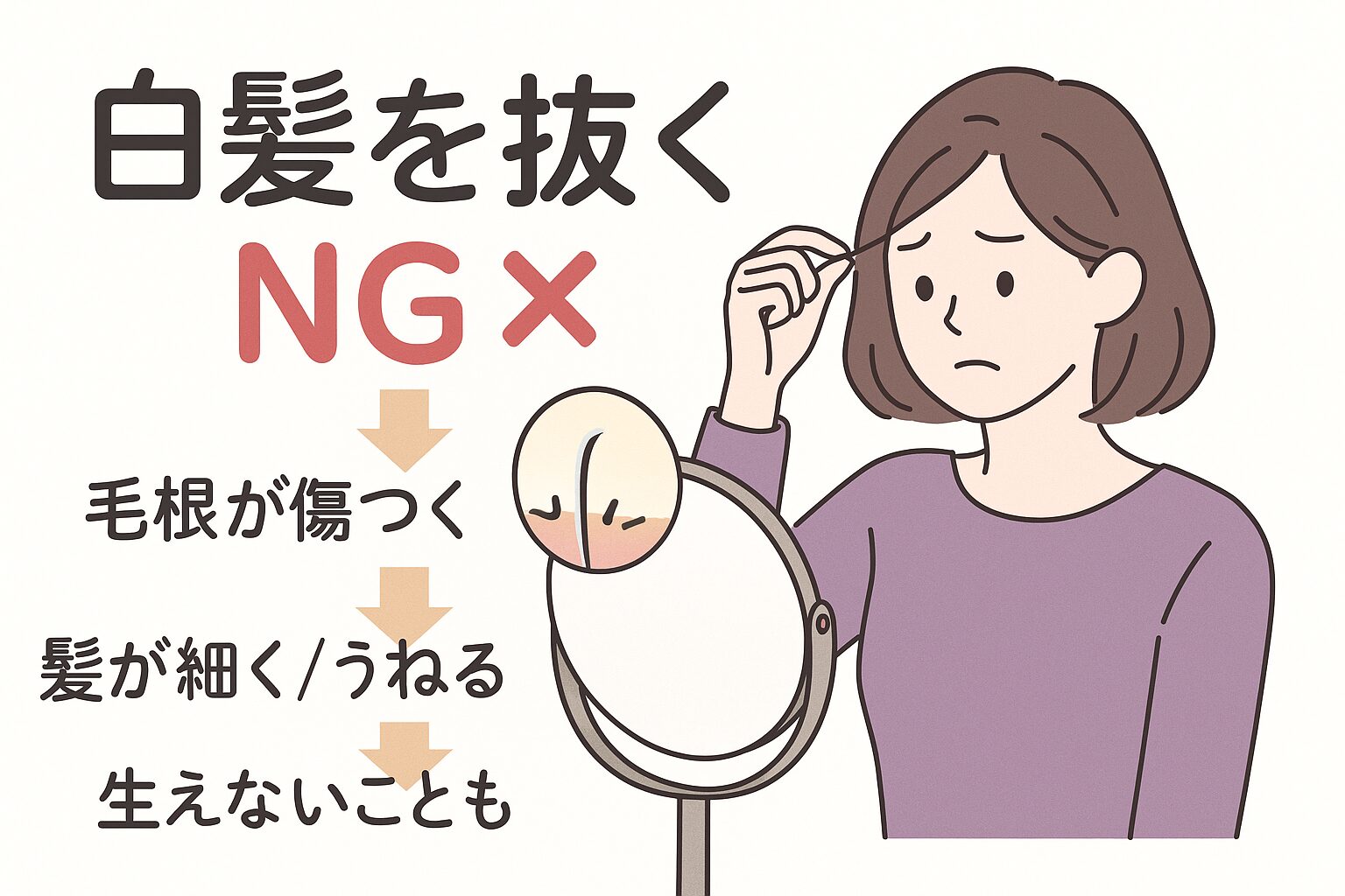 白髪を抜いたときの毛根への影響を3ステップで解説する図解イラスト