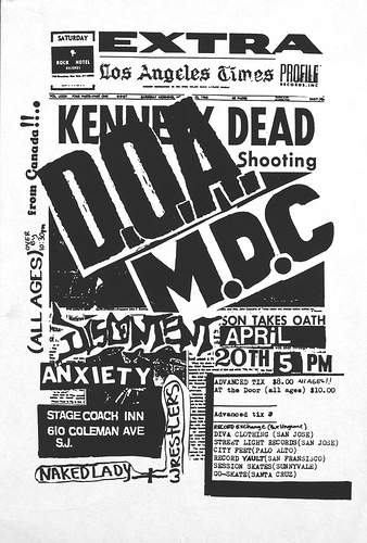 Hardcore Show Flyers Doa Mdc Discontent Anxiety San Jose Ca 4 20 87