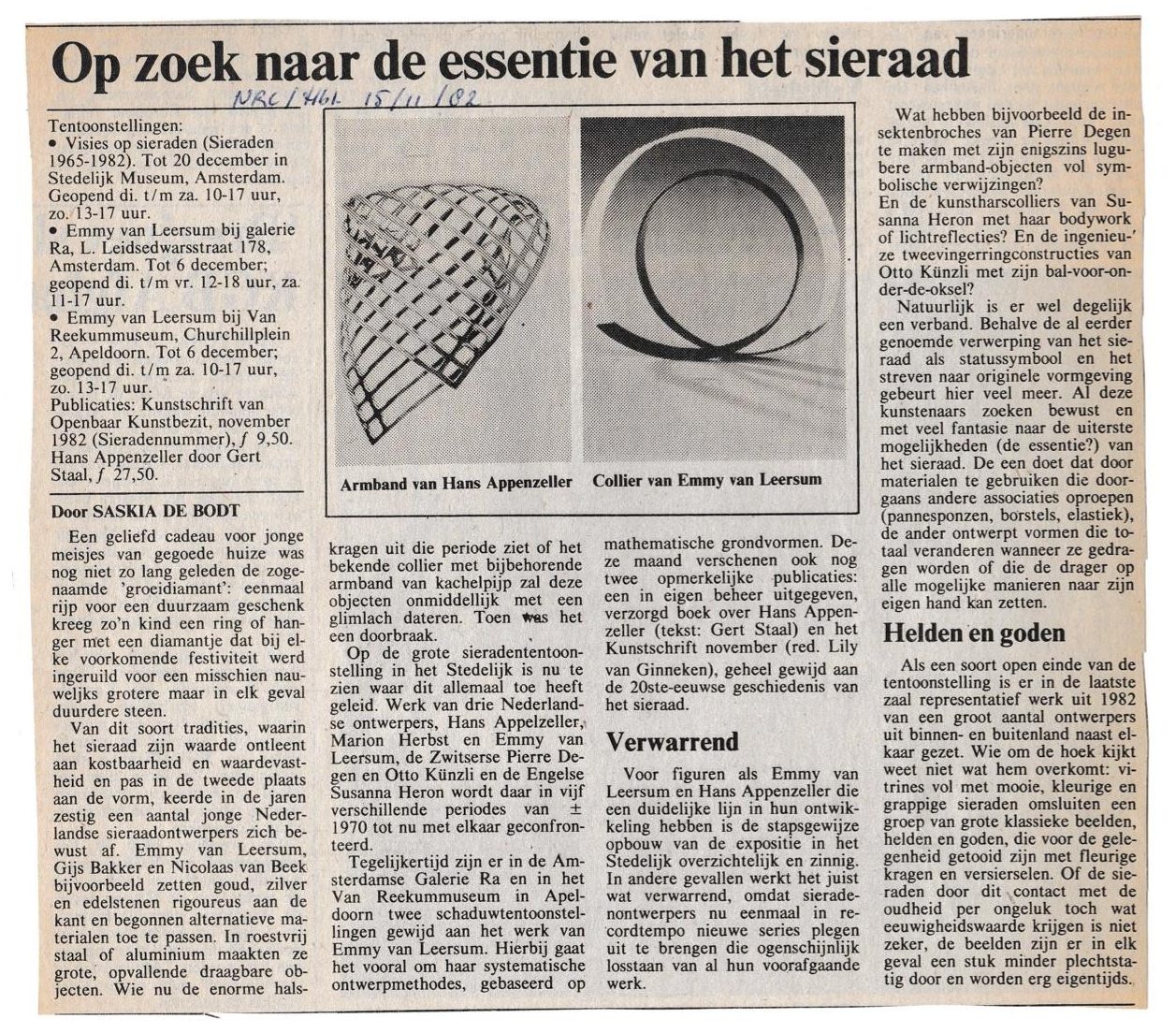 Recensie Door Saskia De Bodt In Nrc Visies Op Sieraden 1982 Hedendaagse Sieraden