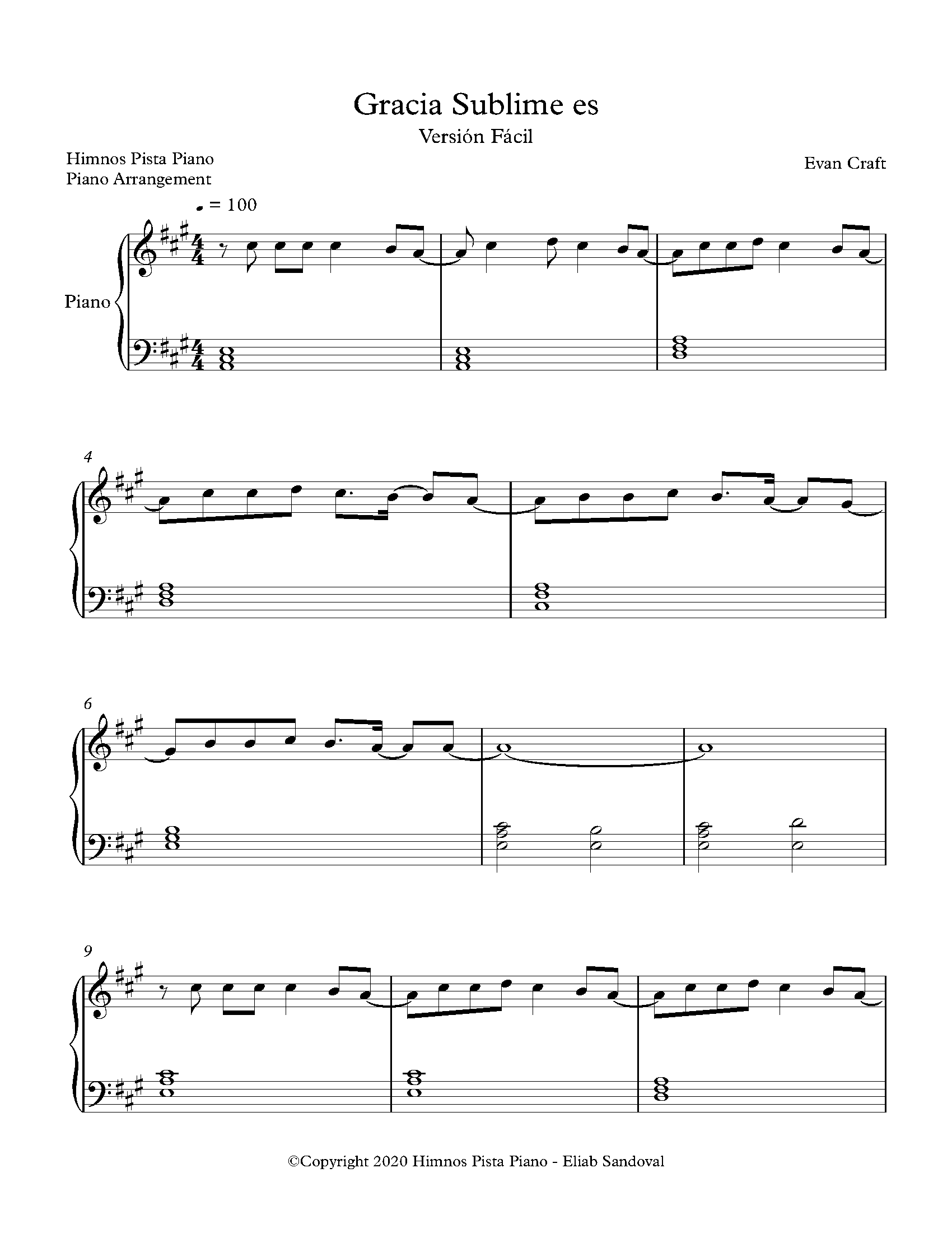 Evan Craft Gracia Sublime Es Partitura Himnos Pista Piano