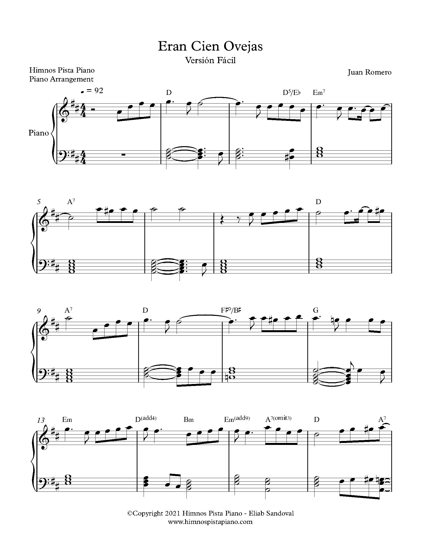 Eran Cien Ovejas Coros Cristianos Partitura Himnos Pista Piano