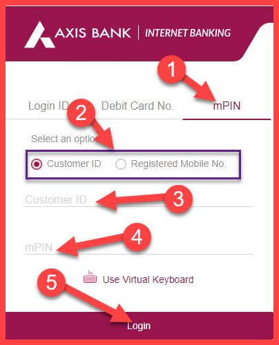 Axis Bank Net Banking Using Registered Mobile Number & mPin. 2 axis bank net banking without login