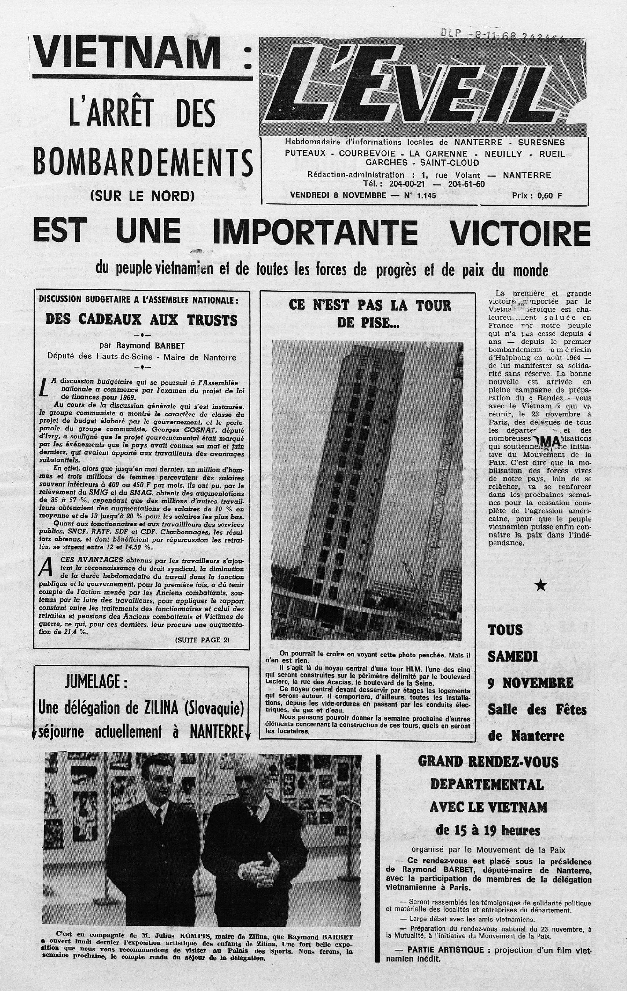 L Eveil N 1145 Du 8 Novembre 1968 Shn