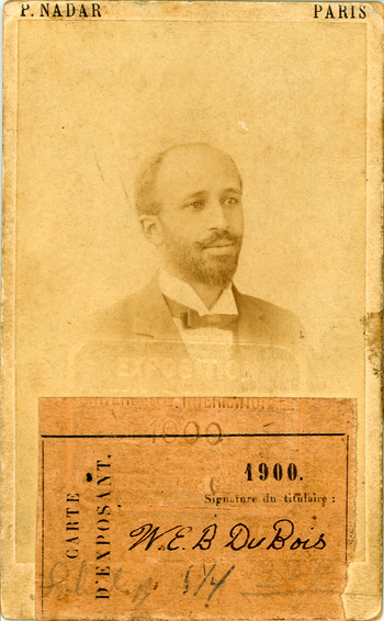 W. E. B. Du Bois on an identification card for the 1900 Exposition Universelle (photo by Paul Nadar, via Special Collections and University Archives, University of Massachusetts Amherst Libraries)