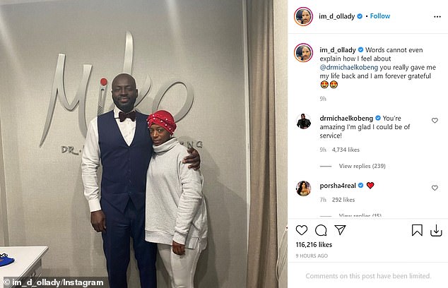 Many thanks: In an Instagram post on Saturday, Tessica expressed her thanks Beverly Hills surgeon Dr. Michael Obeng, who dissolved the Gorilla Glue and rescued the mother's hair