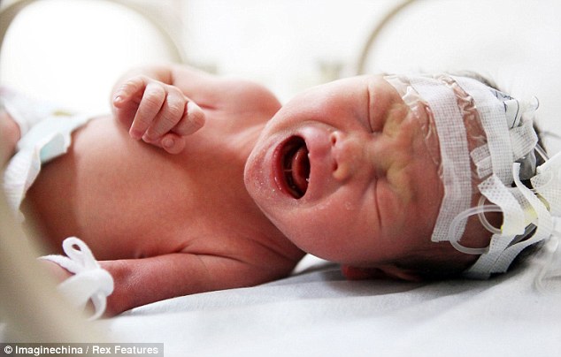 Injured: A nurse said the baby boy - who weighs 6.2 pounds - suffered a fracture to his skull but is now in a stable condition