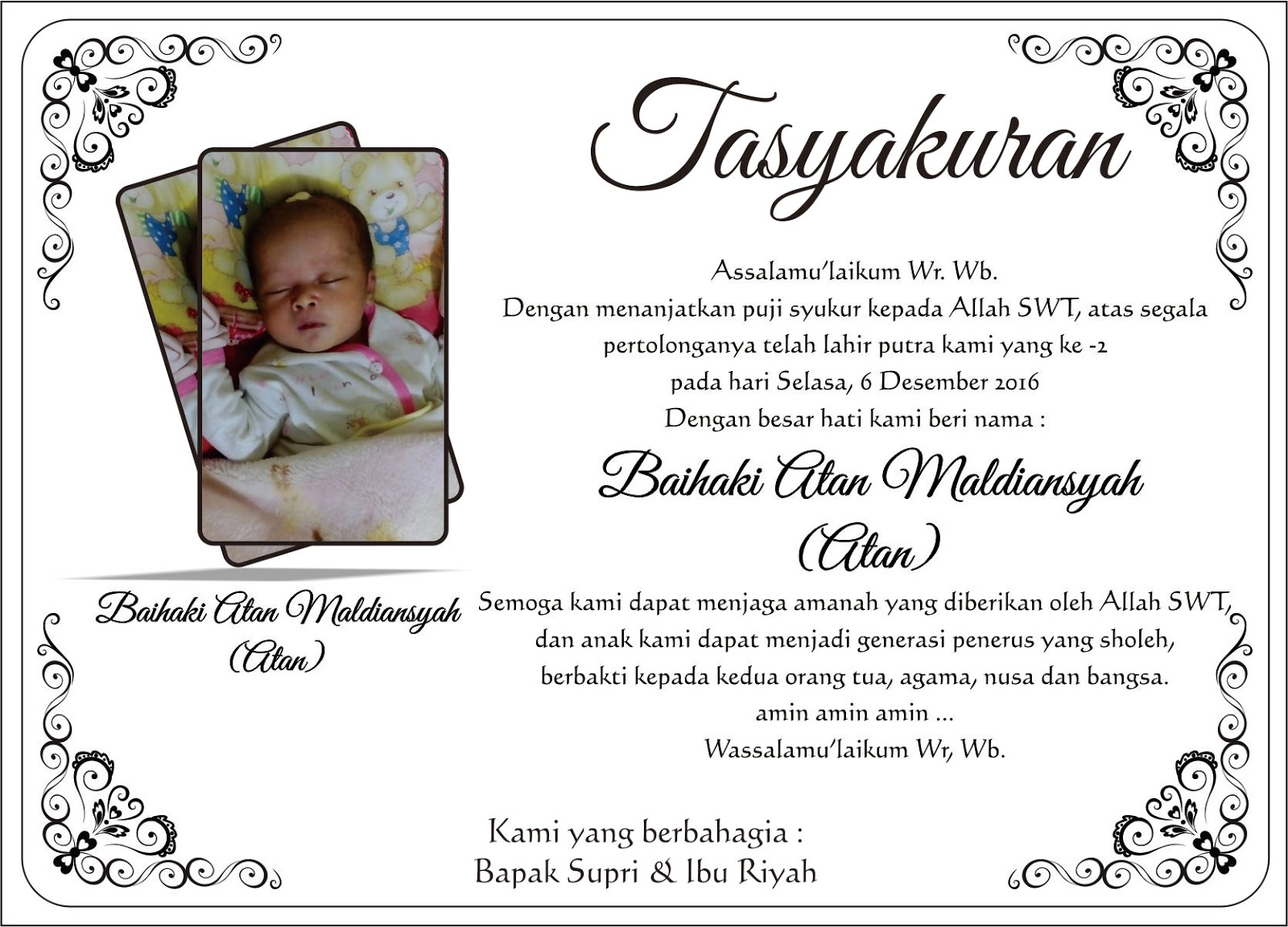 Kartu Ucapan Kelahiran Bayi Islami