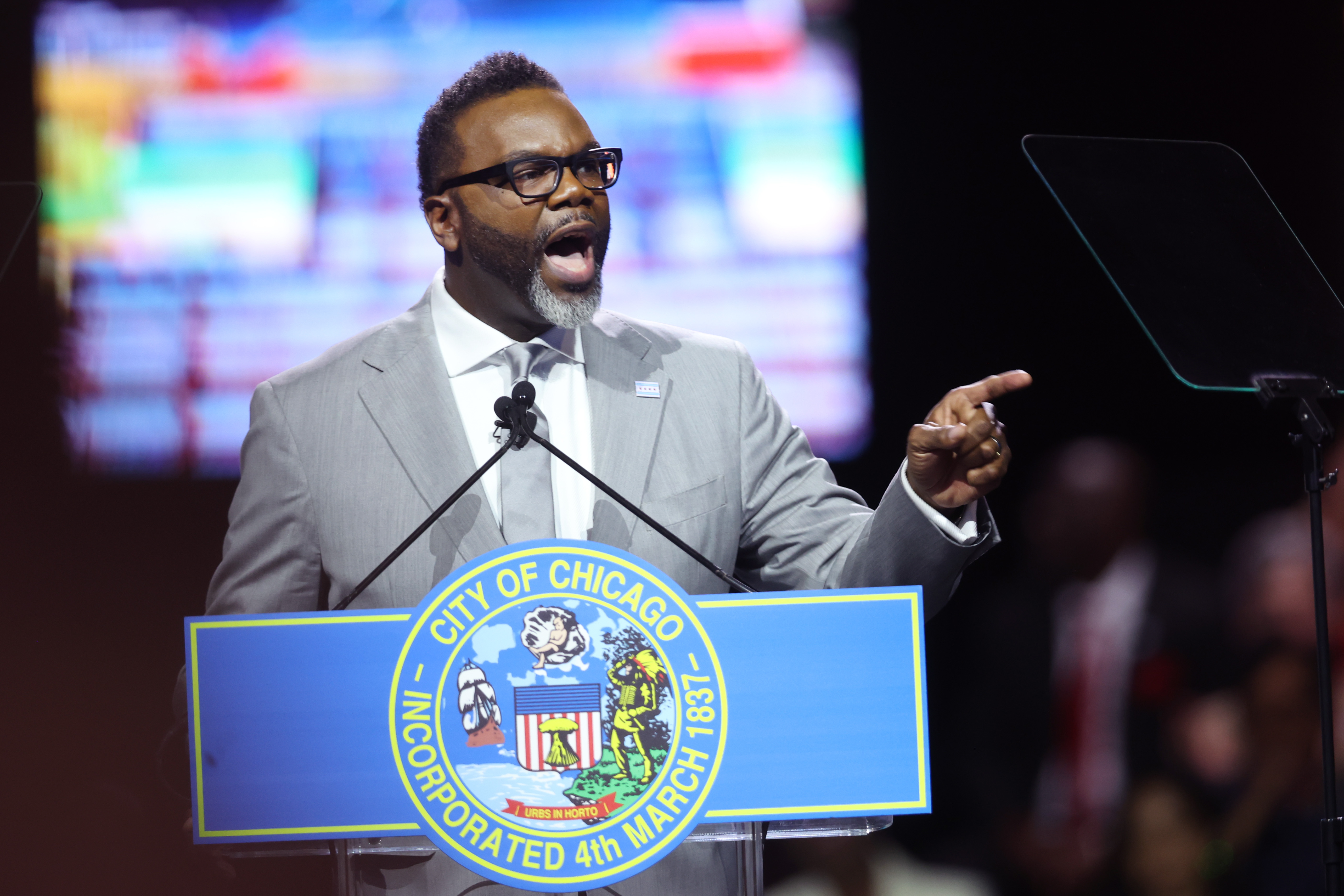 Mayor Brandon Johnson, seen here at his augural address earlier this month, campaigned on combating homelessness and bringing more affordable housing to Chicago. (Credit: Getty file photo)