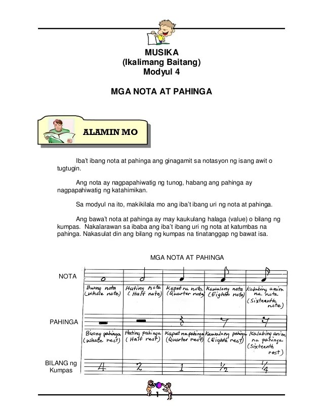 Musika 4 Quarter 1 Week 1 Pagkilala Sa Ibat Ibang Uri Ng Nota At 1092