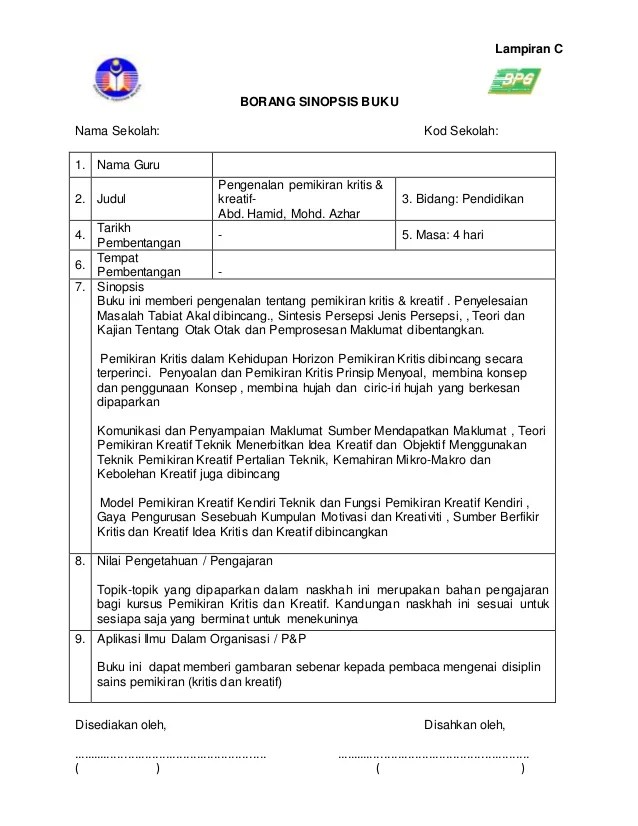 Contoh Ulasan Buku Ilmiah Splkpm Ladap Pembacaan Buku 1 Doc Lampiran C