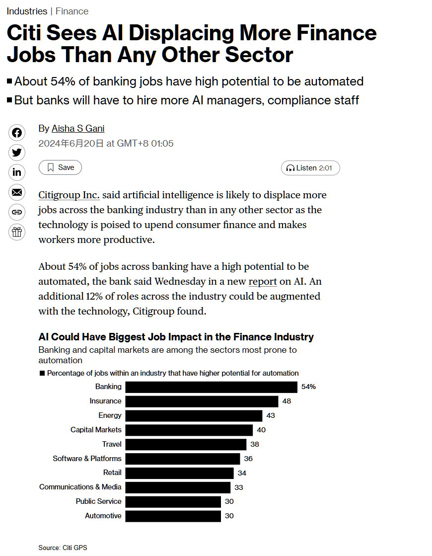 Citigroup warns Wall Street: The banking industry will be disrupted in the AI ​​era, and the number of jobs replaced may exceed that of any other industry – Passionategeekz