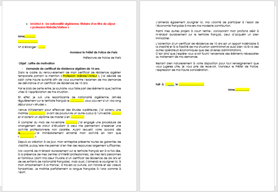 Lettre De Motivation Demande De Carte De Resident De 10 Ans Immigrer Info