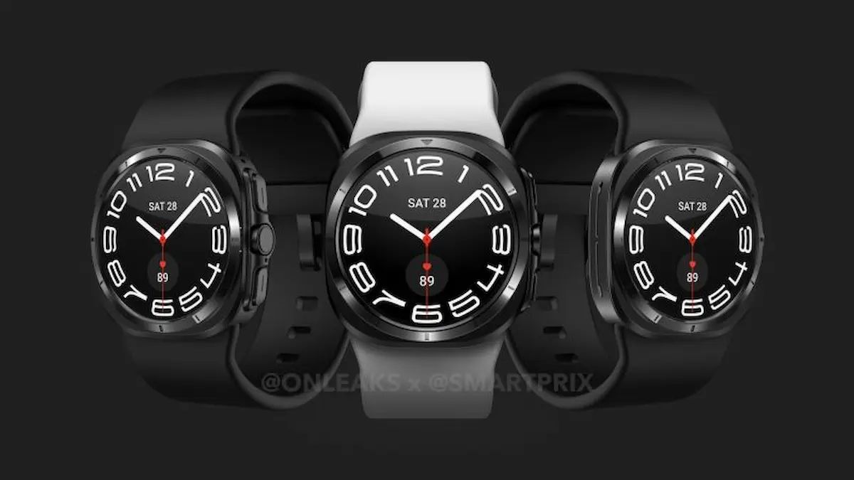 Three Galaxy Watch 7 Ultra placed in line showing front design