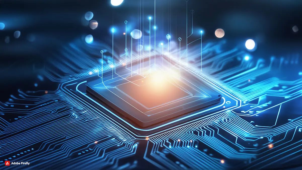 AI Generated illustration - A realistic image using electric lightning waves and circuits representing semiconductor chipset